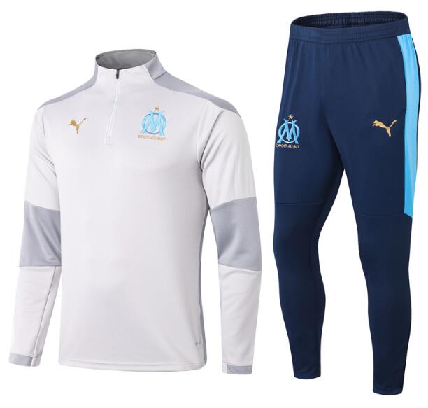 Marseille Light Grey Training Kits Sweatshirt with Pants 2020/21